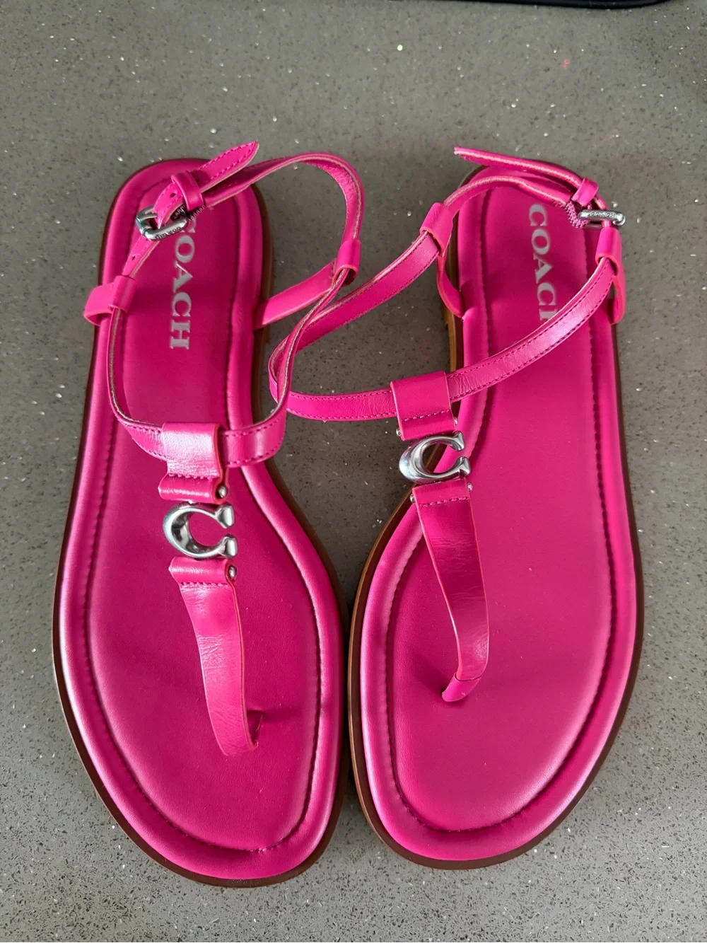 Coach NWOT Hot Pink Leather C Sandals | Size 8.5